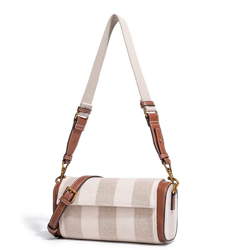 Plaid Baguette Pillow Bag in Cream White Plaid — side angle