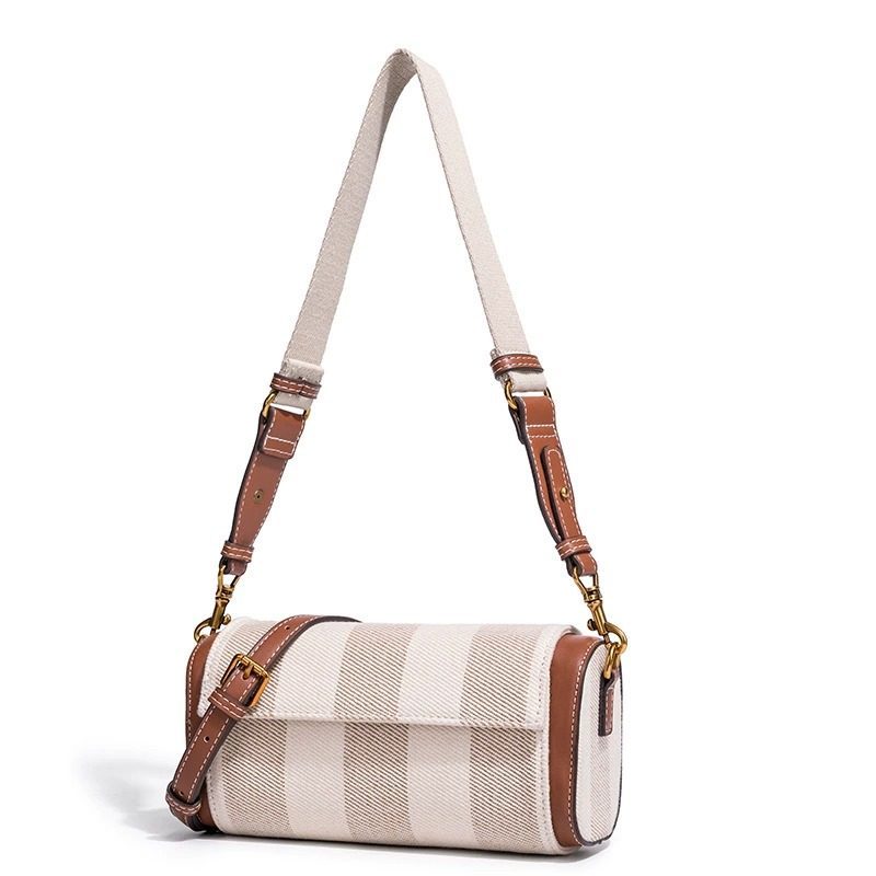 Plaid Baguette Pillow Bag in Cream White Plaid — side angle