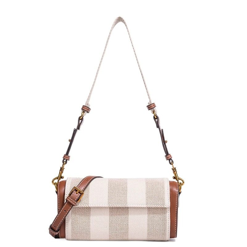Plaid Baguette Pillow Bag in Cream White Plaid — detail close-up