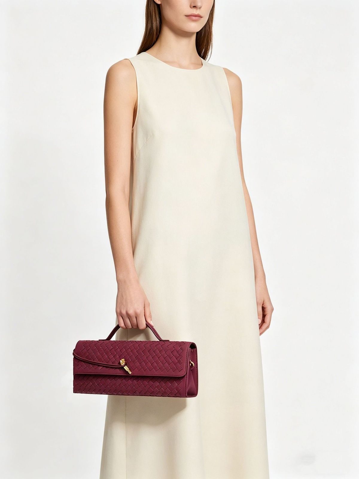 Retro Frosted Baguette Evening Clutch in Coffee — side angle