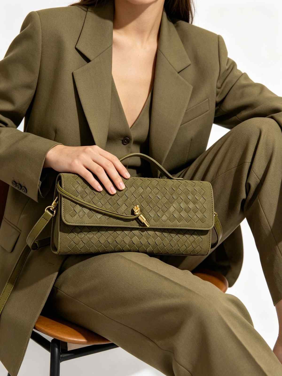 Retro Frosted Baguette Evening Clutch in Coffee — back view