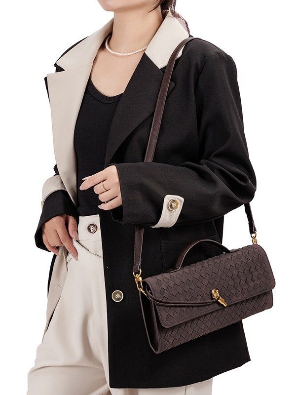 Retro Frosted Baguette Evening Clutch in Coffee — interior view