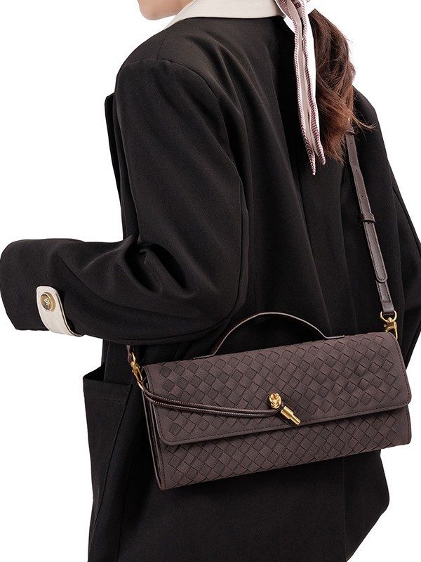 Retro Frosted Baguette Evening Clutch in Coffee — detail close-up
