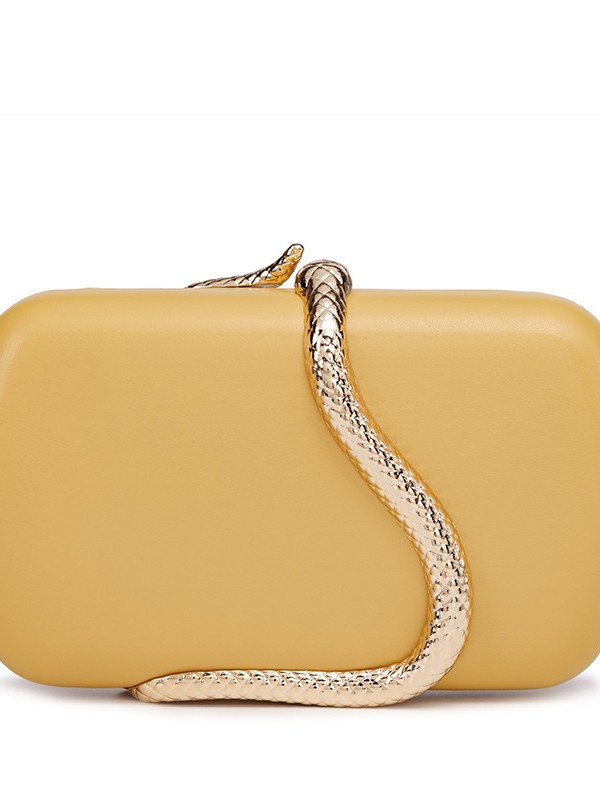 Rhinestone Evening Clutch Bag in Brown Snake — back view