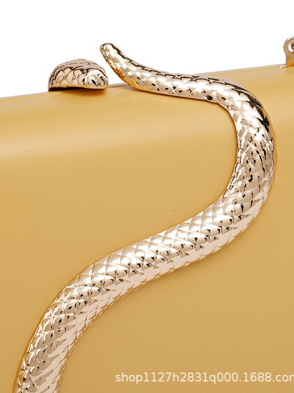 Rhinestone Evening Clutch Bag in Brown Snake — interior view