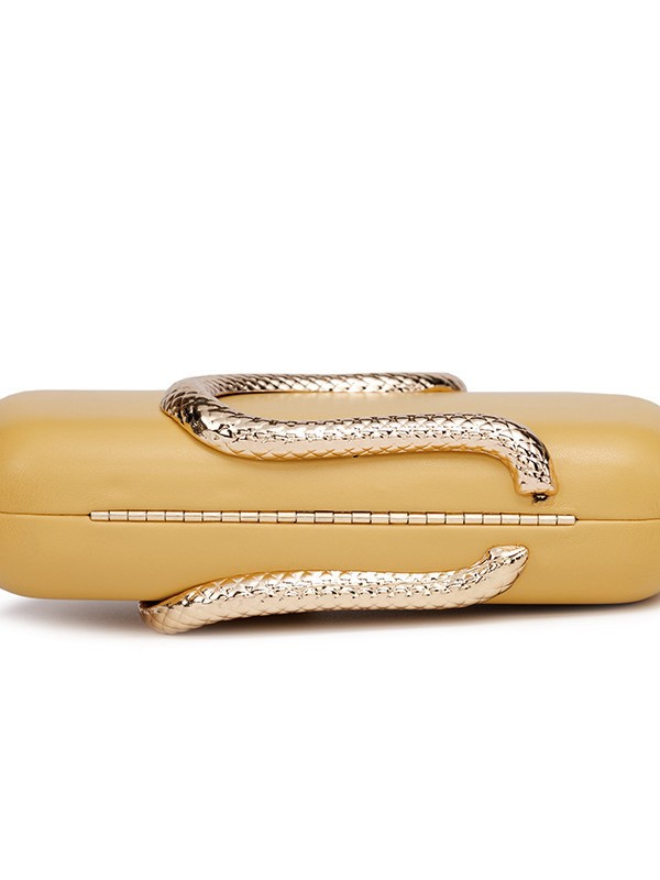 Rhinestone Evening Clutch Bag in Brown Snake — detail close-up