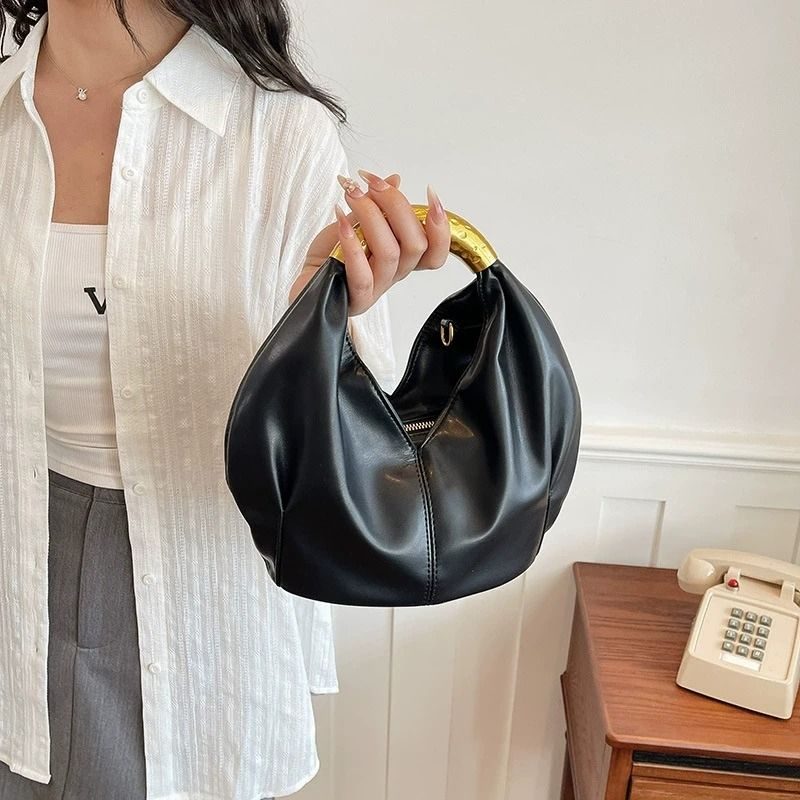 Ruched Gold-Handle Shoulder Bag — Shoulder Bags handbag