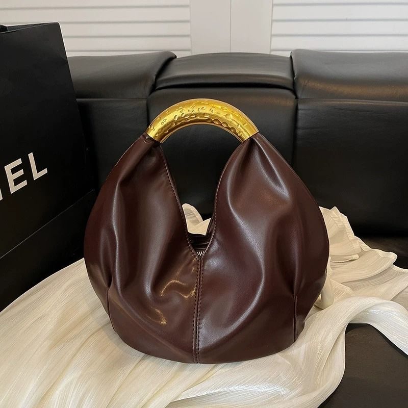 Ruched Gold-Handle Shoulder Bag in Black — back view