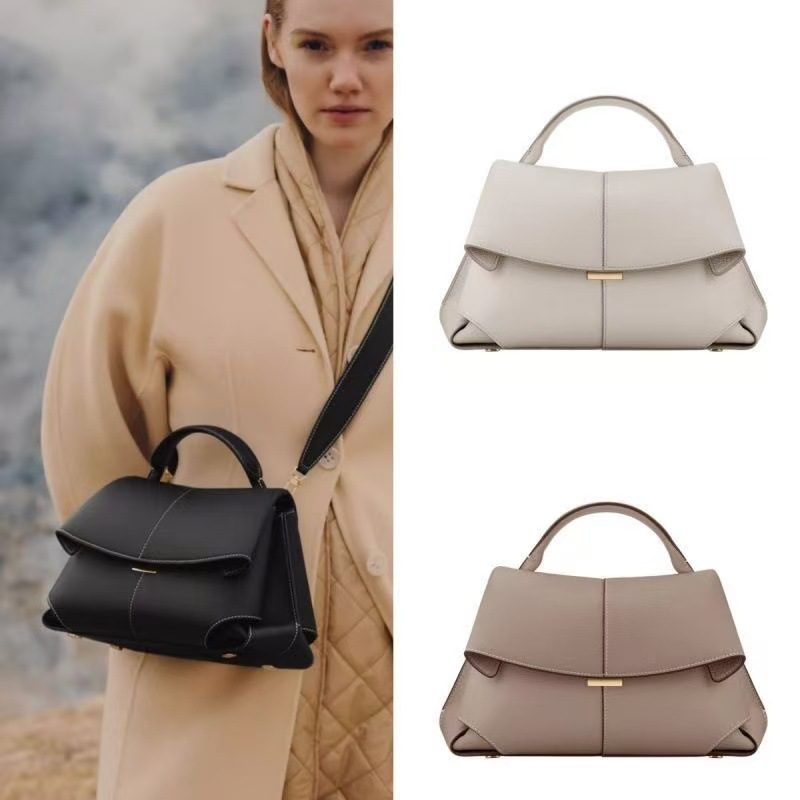 Smile Pleated Top-Handle Bag in Camel — back view
