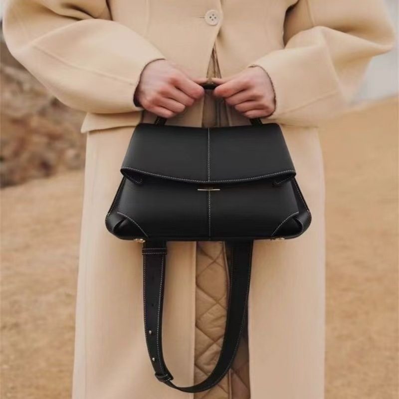 Smile Pleated Top-Handle Bag in Camel — interior view