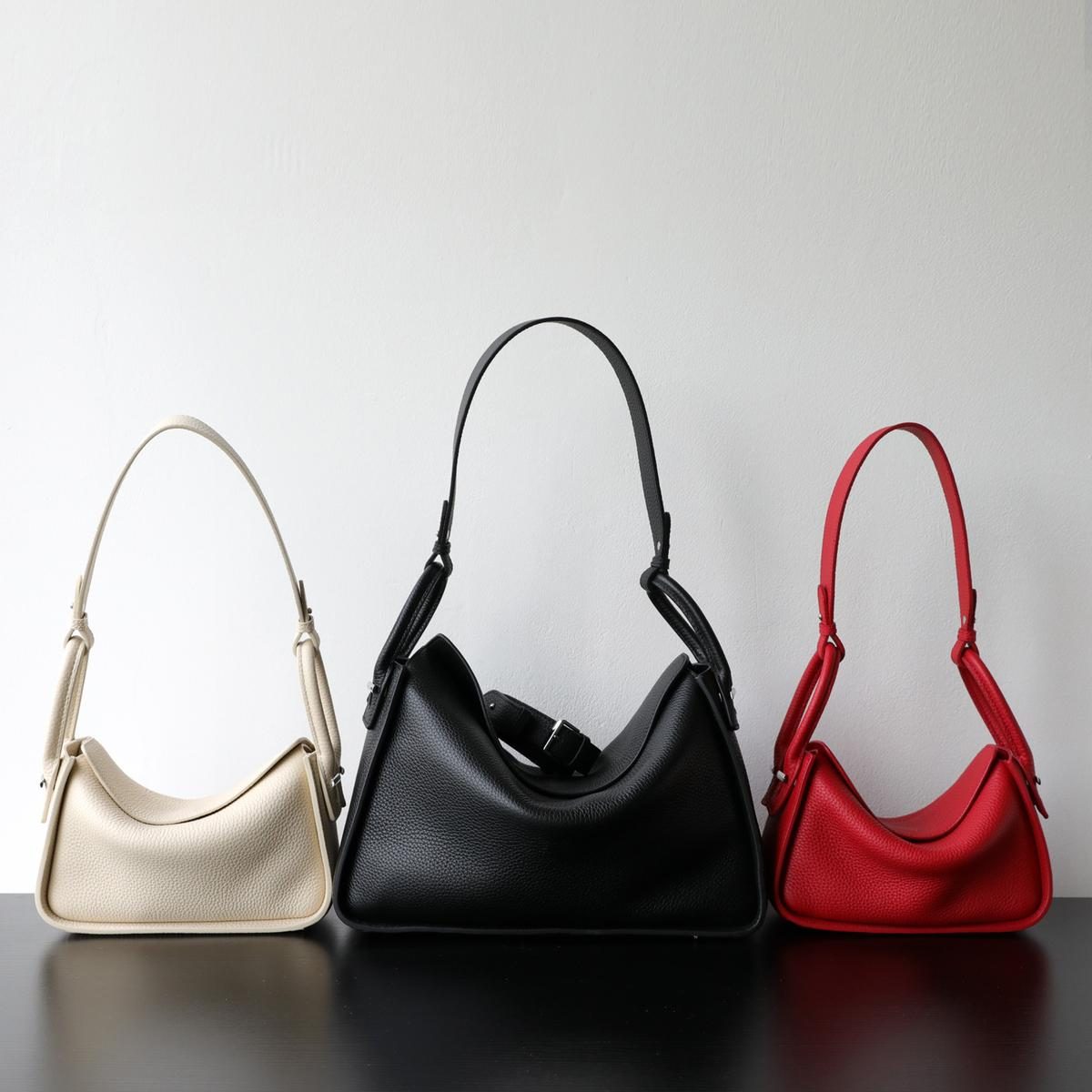 Top-Grain Cowhide Pillow Tote Bag in Beige — back view