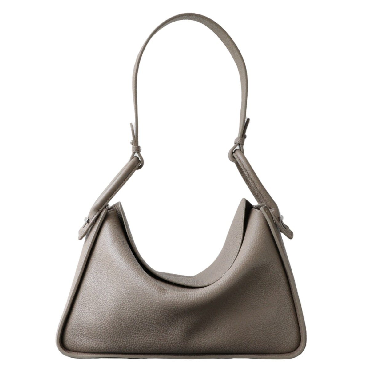 Top-Grain Cowhide Pillow Tote Bag in Beige — detail close-up