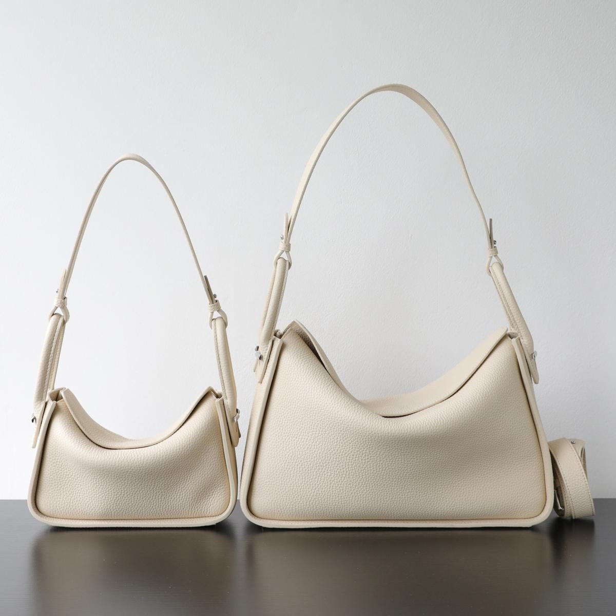 Top-Grain Cowhide Pillow Tote Bag in Beige — styling photo