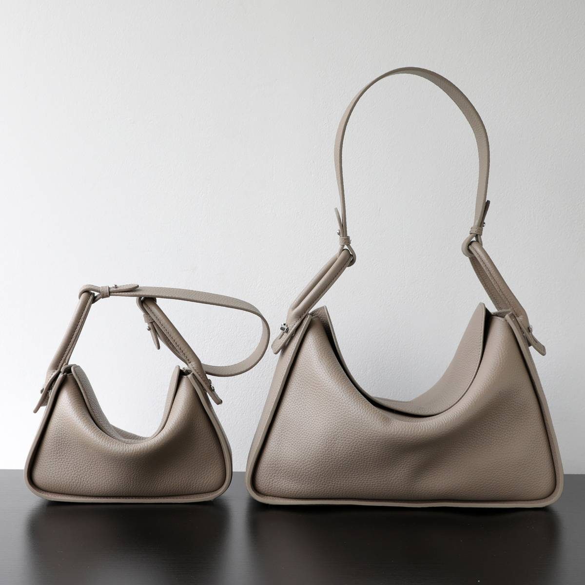 Top-Grain Cowhide Pillow Tote Bag in Beige — color comparison