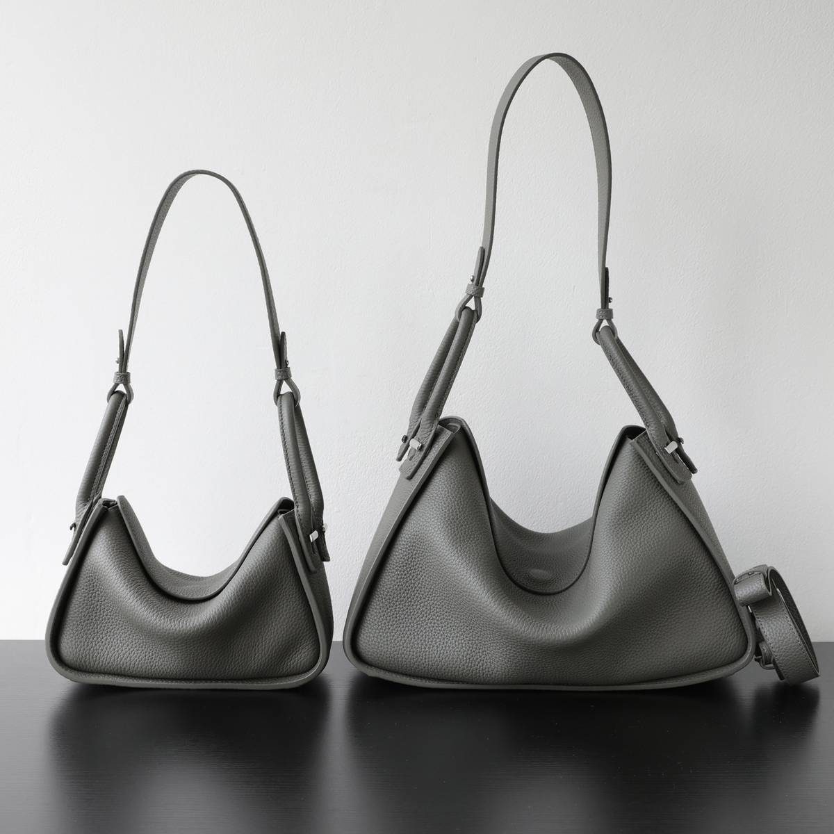 Top-Grain Cowhide Pillow Tote Bag in Beige — worn on shoulder