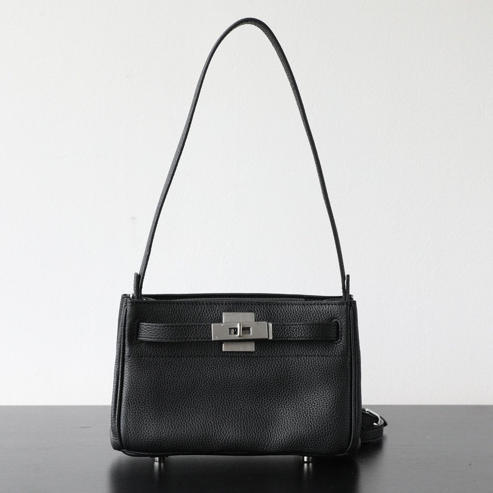 Underarm Kelly-Style Leather Crossbody Bag in Black — additional angle