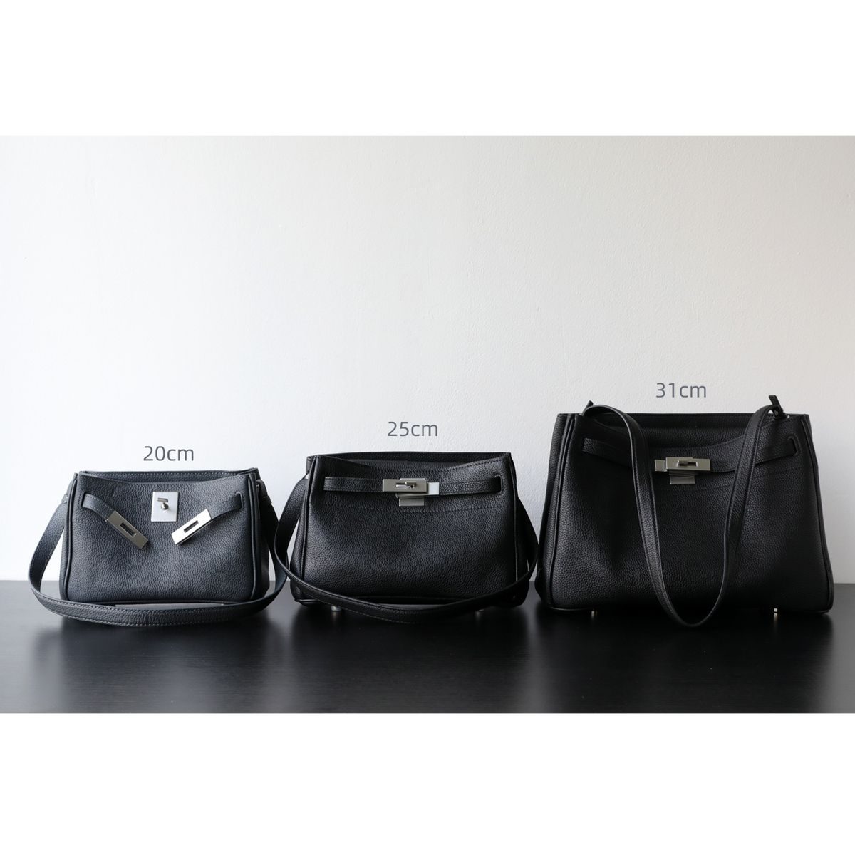 Underarm Kelly-Style Leather Crossbody Bag in Black — side angle