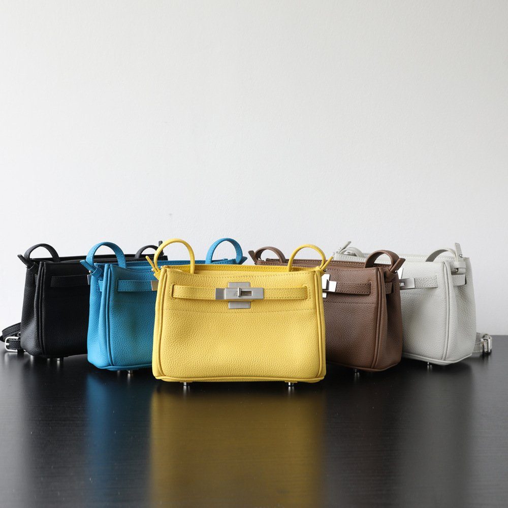 Underarm Kelly-Style Leather Crossbody Bag in Black — interior view