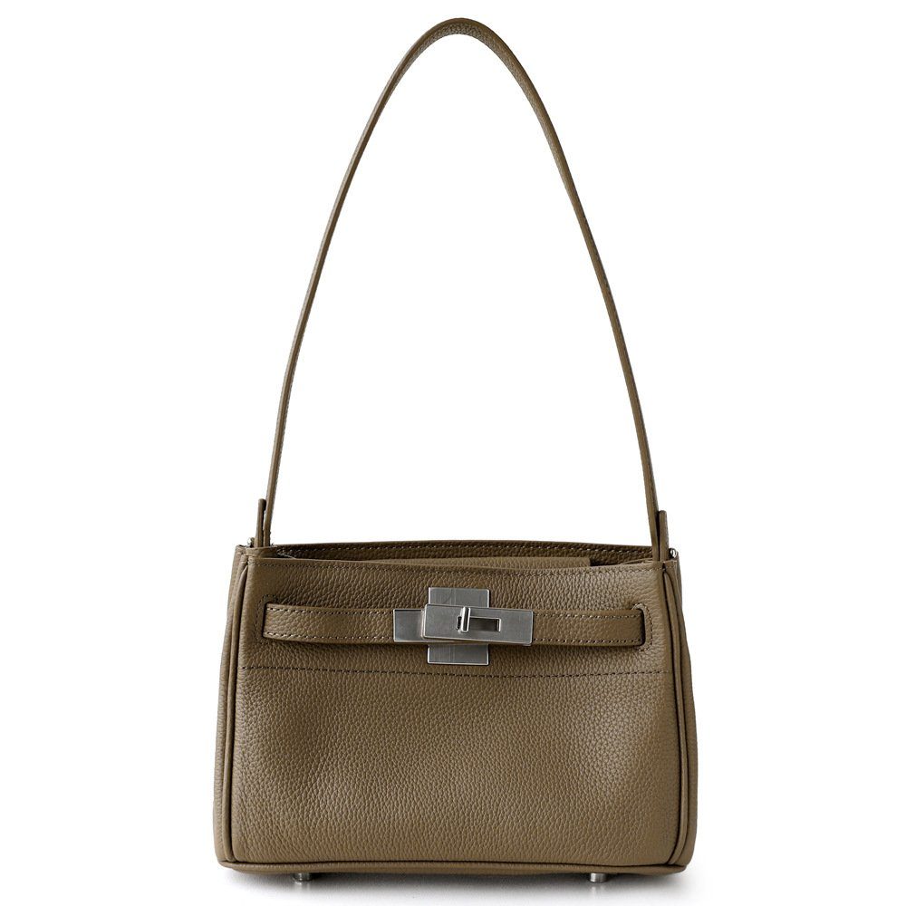 Underarm Kelly-Style Leather Crossbody Bag in Black — detail close-up