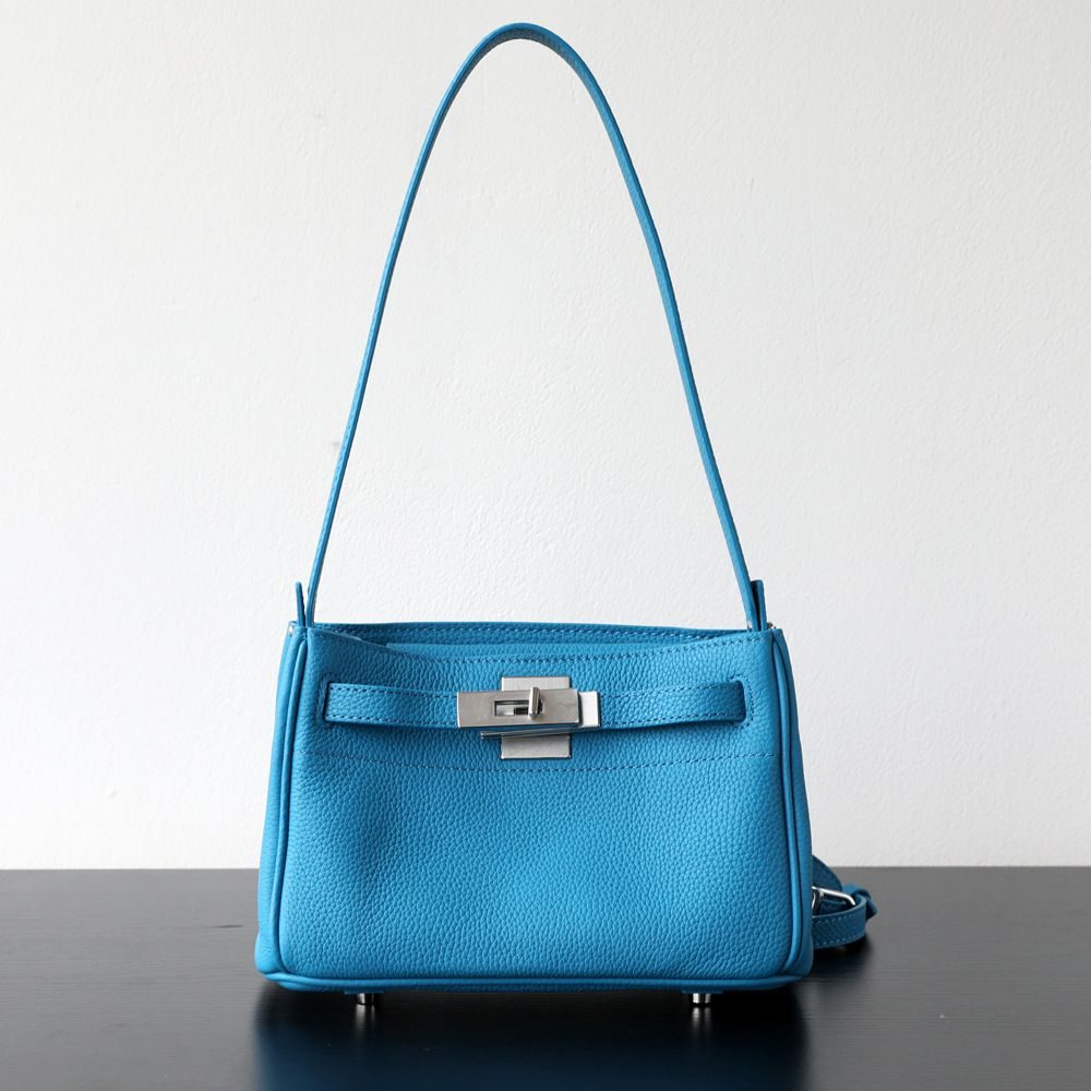 Underarm Kelly-Style Leather Crossbody Bag in Black — worn on shoulder