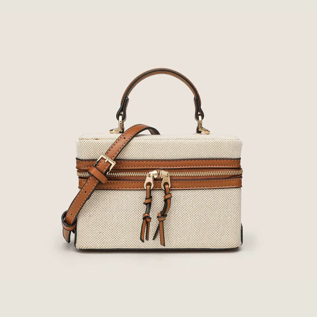 Vintage Canvas & Leather Box Bag — Crossbody Bags handbag