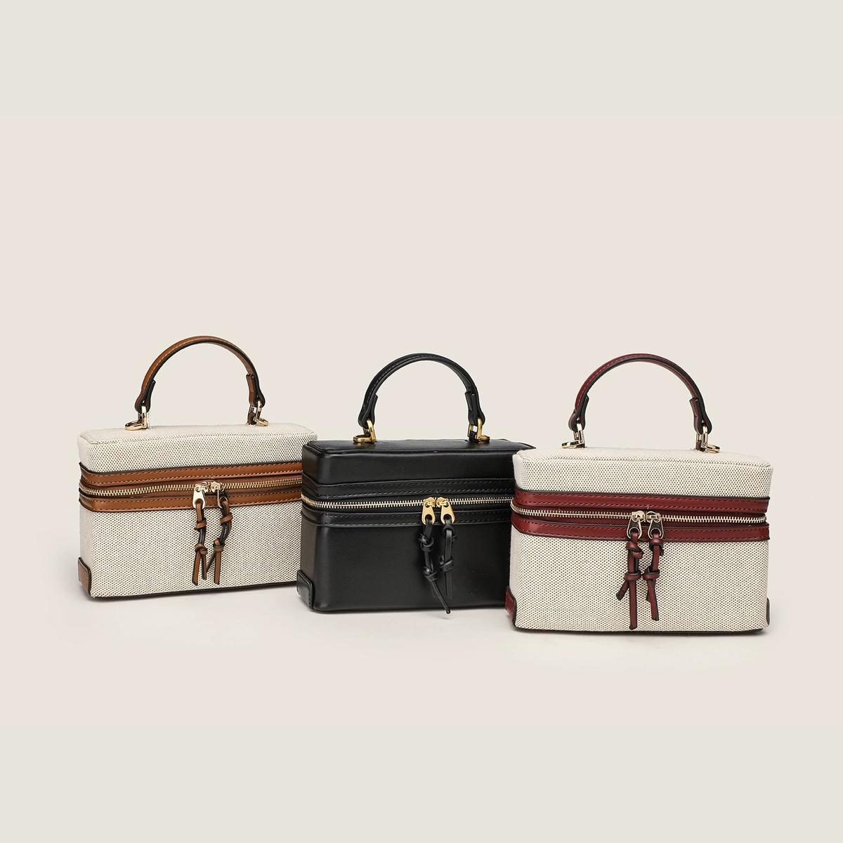 Vintage Canvas & Leather Box Bag in Canvas Brown — interior view