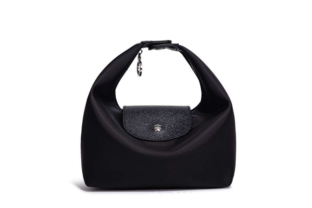 Waterproof Nylon Hobo Dumpling Bag in Leaf Green — styling photo