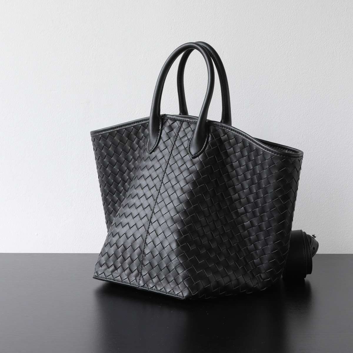 Woven Wing Leather Tote Bag in Beige — interior view