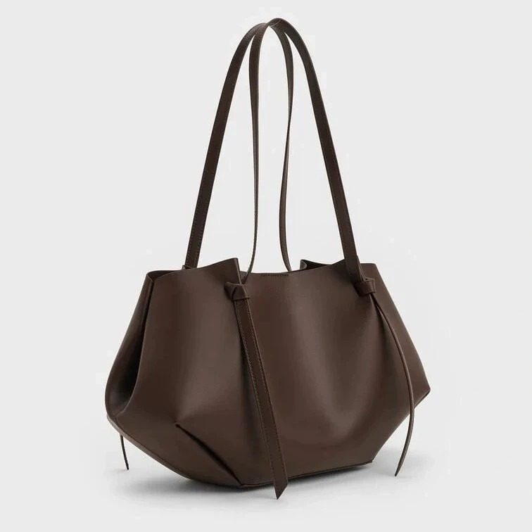 Wrinkled Leather Tote Bag in Dark Coffee — side angle