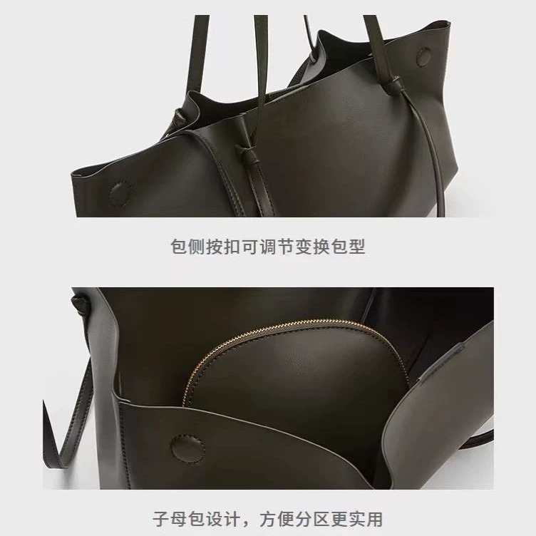 Wrinkled Leather Tote Bag in Dark Coffee — back view