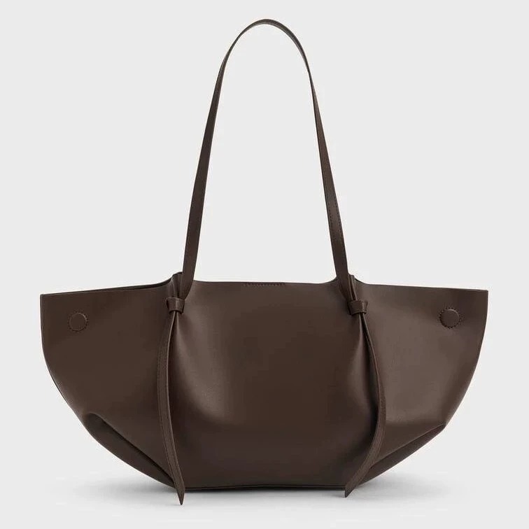 Wrinkled Leather Tote Bag in Dark Coffee — detail close-up
