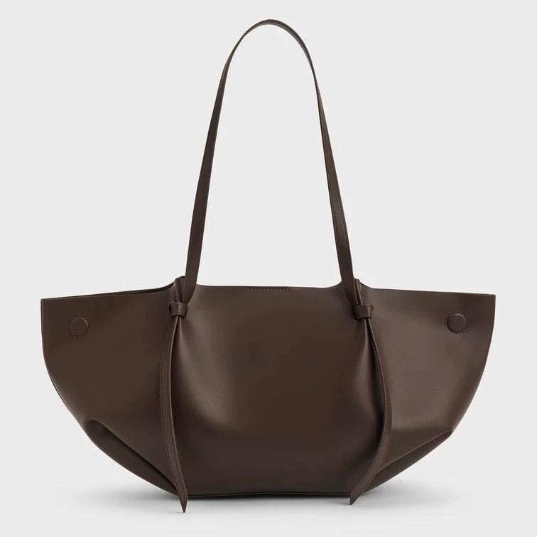 Wrinkled Leather Tote Bag in Dark Coffee — detail close-up